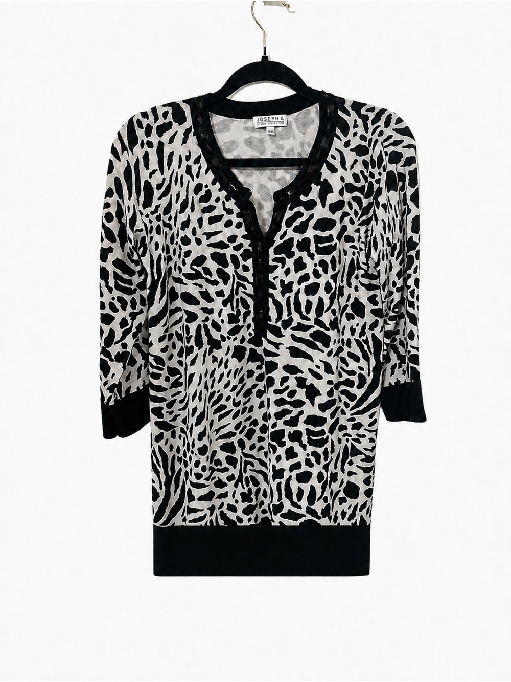 Joseph A, Black and White Animal-Print Black Stone Trim Sweater Tunic Large🌹